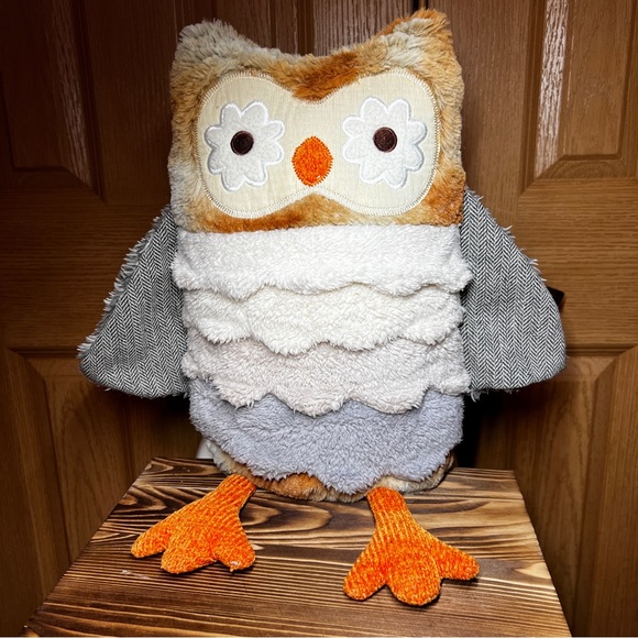 Mixed Media Sensory Textured Plush Owl 19” Corduroy Knit Tweed Pillow - Picture 13 of 13